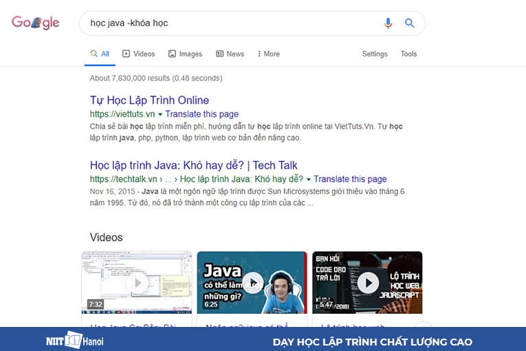 Thủ thuật 1: Loại bỏ kết quả có từ khóa sau dấu trừ