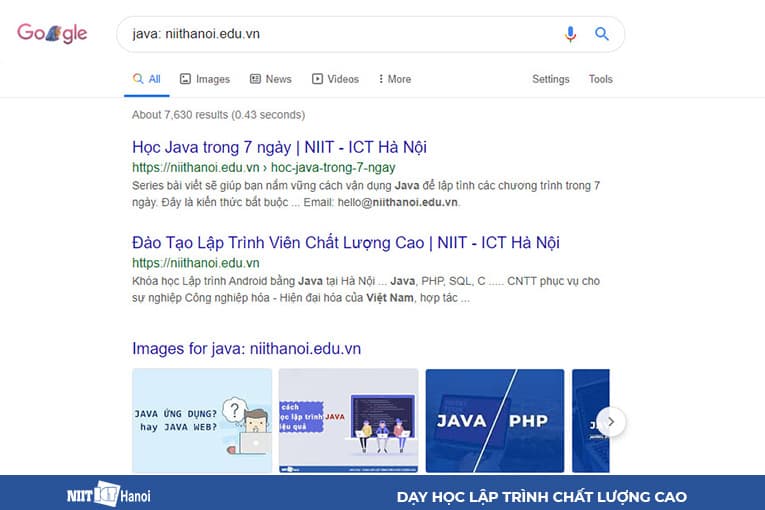  Kết quả tìm kiếm từ khóa trong một website cụ thể (Cách 1)
