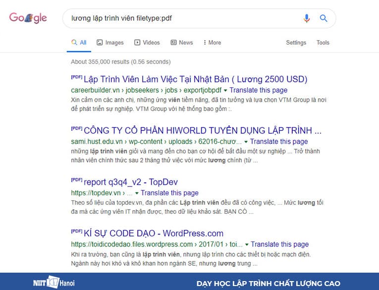 Sử dụng cú pháp "filetype:" để tìm kiếm một tệp cụ thể