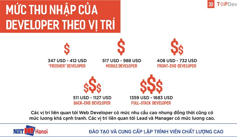 Mức thu nhập của lập trình viên dựa theo vị trí