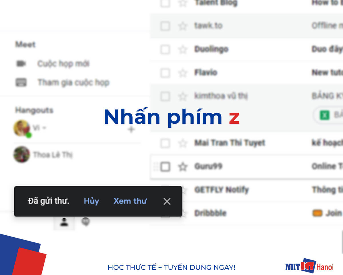 Cách Hủy gửi Email trong Gmail sử dụng phím tắt z (B2)