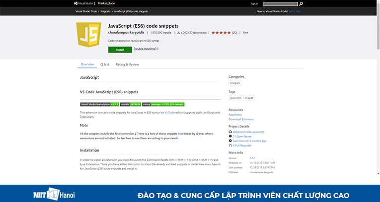 Extension hữu ích trên VS Code dành cho lập trình Javascript - Javascript (ES6) code snippet