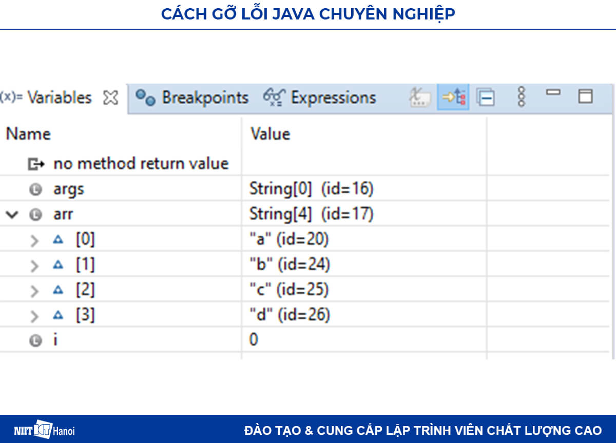 Giá trị của các biến trong chế độ gỡ lỗi