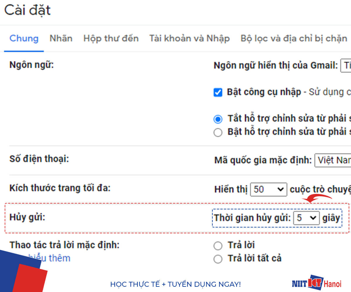 Hướng dẫn Hủy gửi Email (Bước 2)