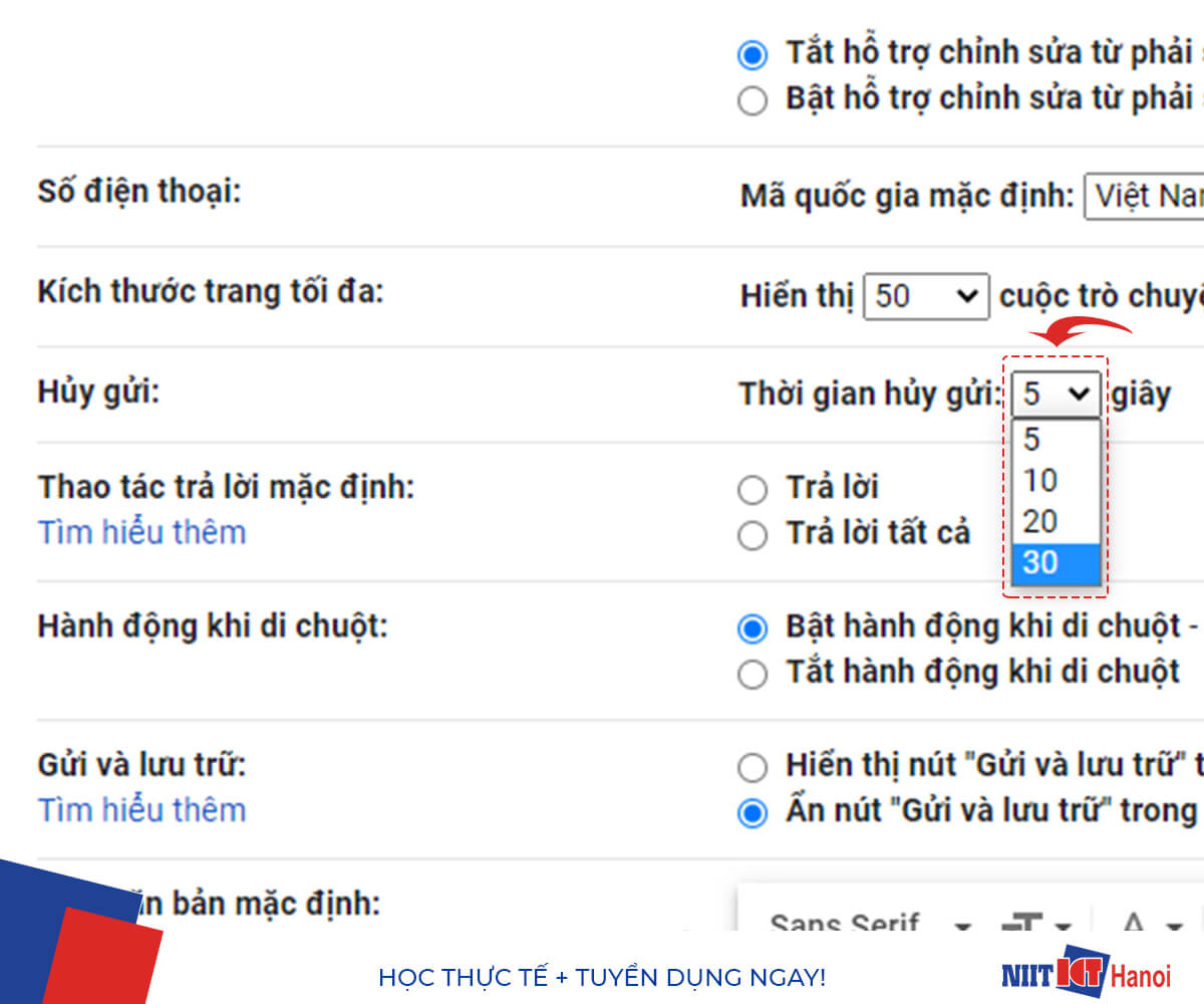 Hướng dẫn Hủy gửi Email (Bước 3)