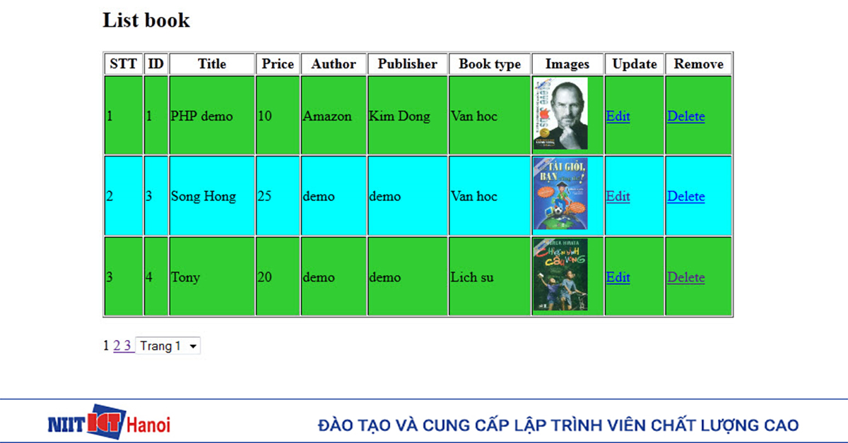 View trang web xem kết quả của việc phân trang.