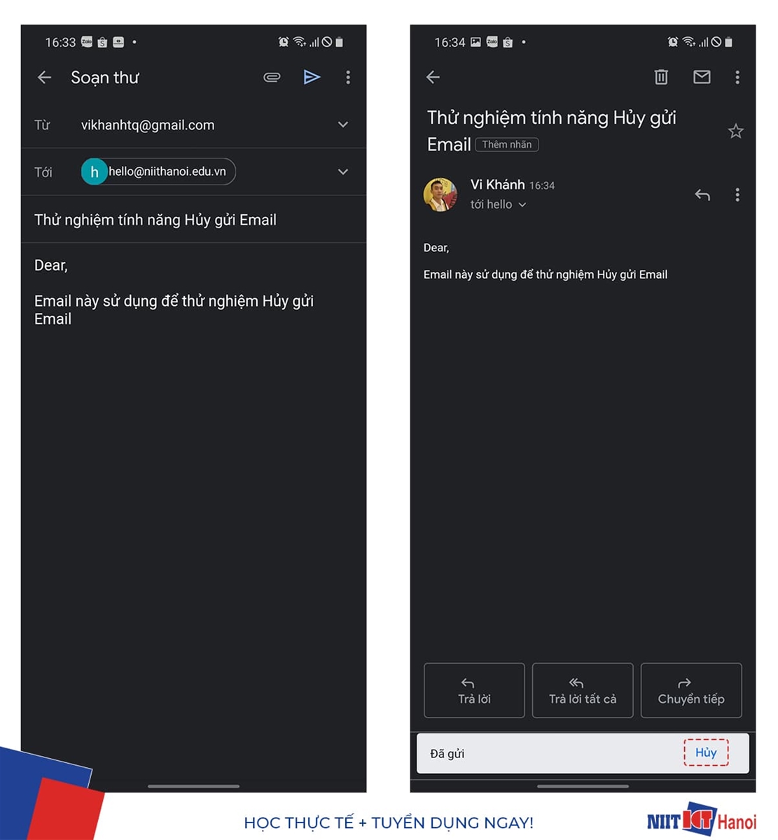 Tính năng Hủy gửi Email trên thiết bị di động