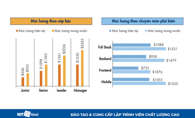 Mức lương thực tế và mức lương mong muốn đối với cấp bậc và chuyên môn phổ biến