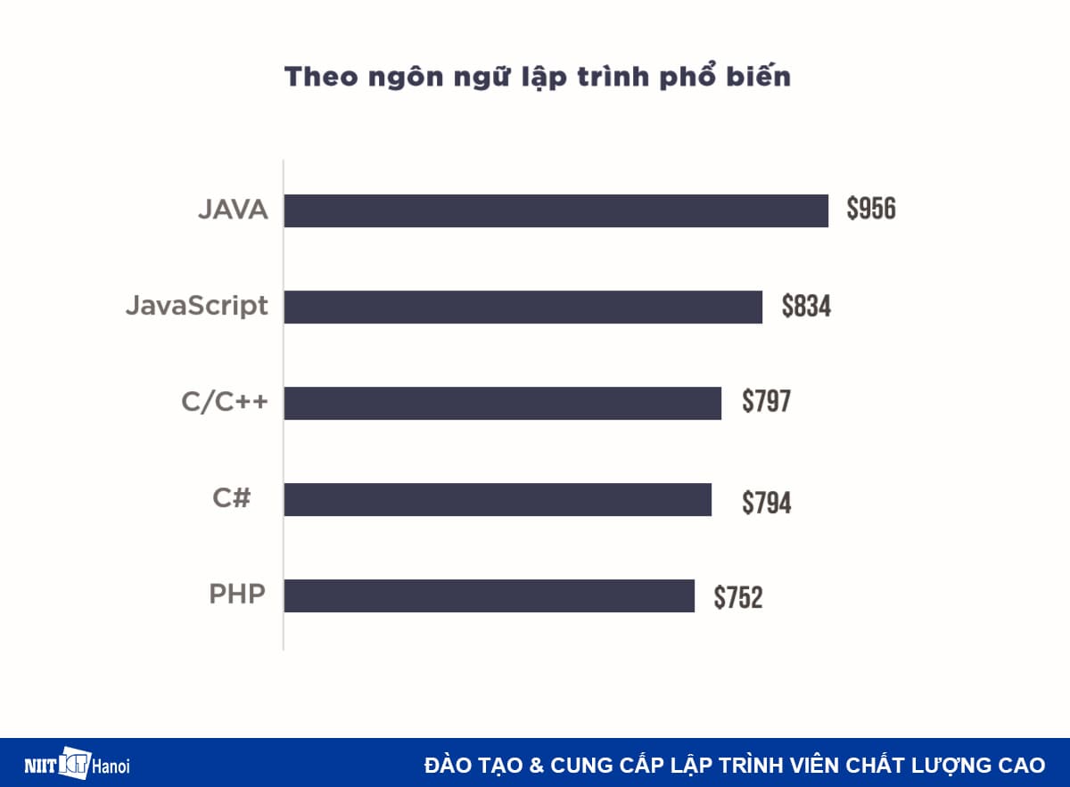 Mức lương Lập trình viên nhận được theo Ngôn ngữ lập trình phổ biến
