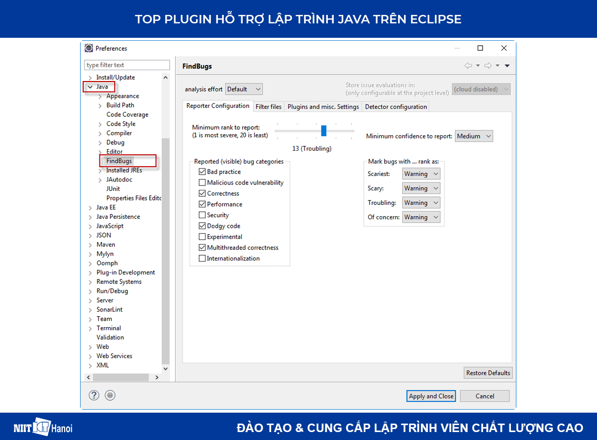 Plugin hỗ trợ lập trình Java trên Eclipse: Thiết lập SpotBugs