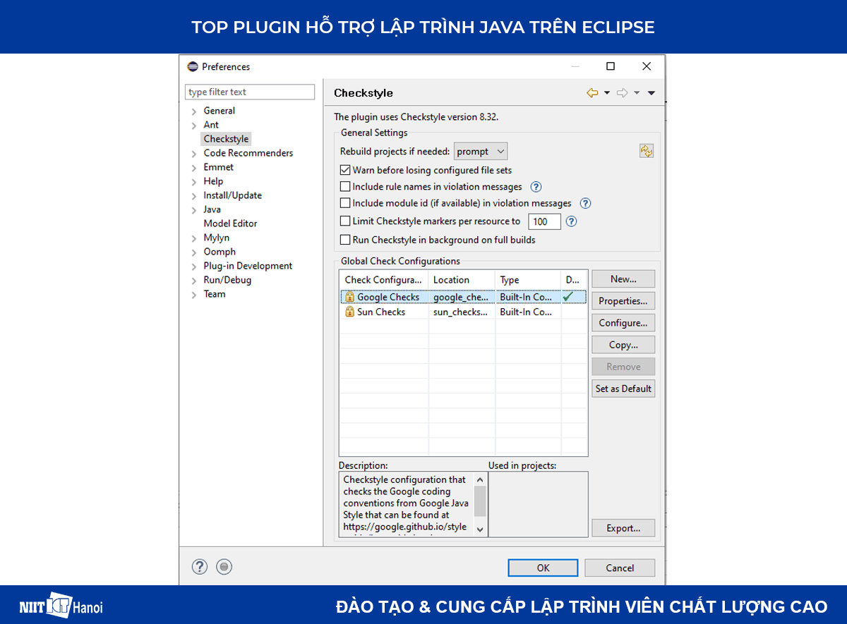 Plugin hỗ trợ lập trình Java trên Eclipse: Thiết lập Checkstyle