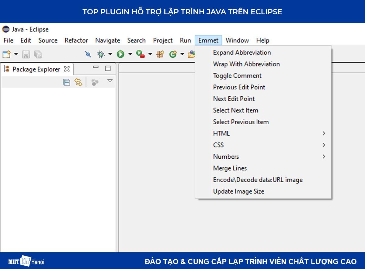 Plugin hỗ trợ lập trình Java trên Eclipse: Emmet tự động thêm vào Menu
