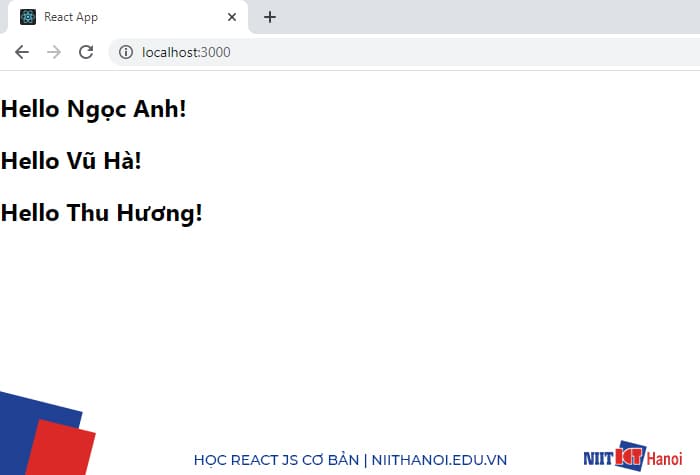 Ví dụ Functional components sử dụng Functional components khác trong React JS
