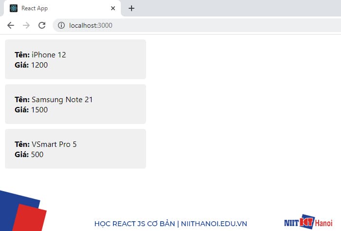 Ví dụ tổng hợp sử dụng props trong React JS