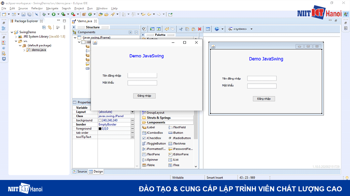 Các bước tạo một giao diện Java Swing đơn giản bằng Eclipse: Kết quả