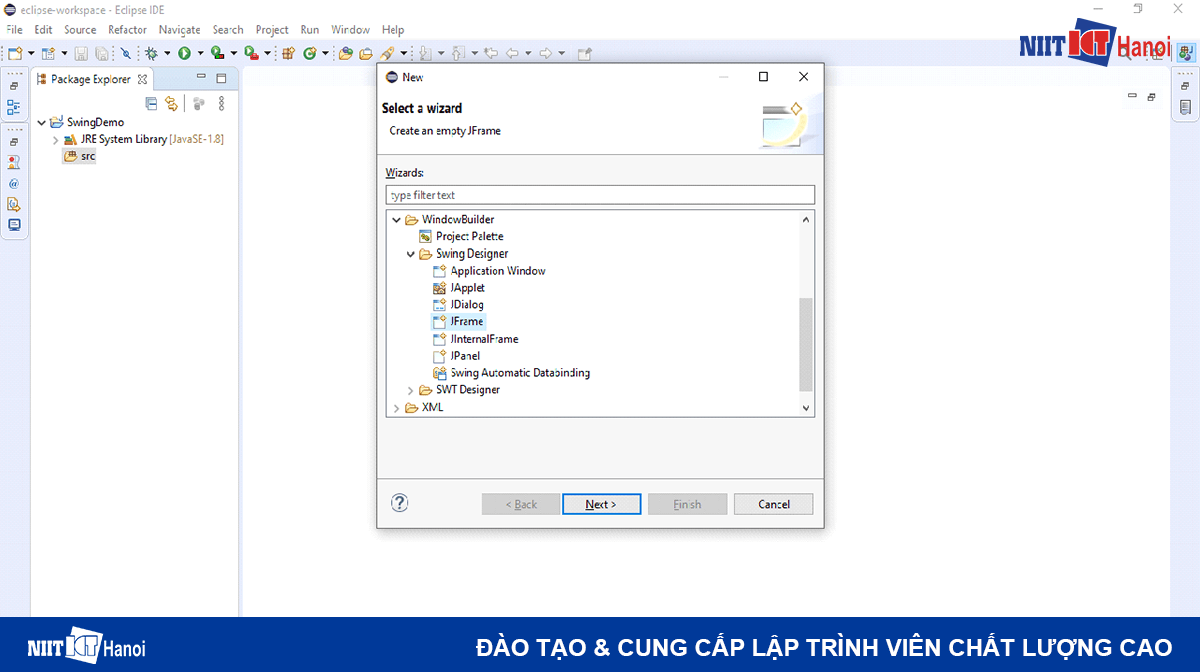 Các bước tạo một giao diện Java Swing đơn giản bằng Eclipse (Bước 4)