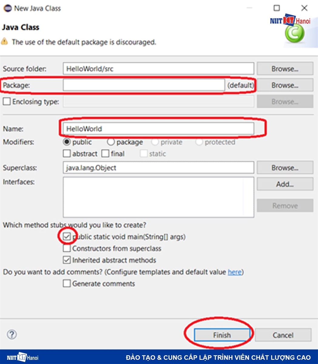 Các bước tạo chương trình Java mới (Thiết lập ban đầu)