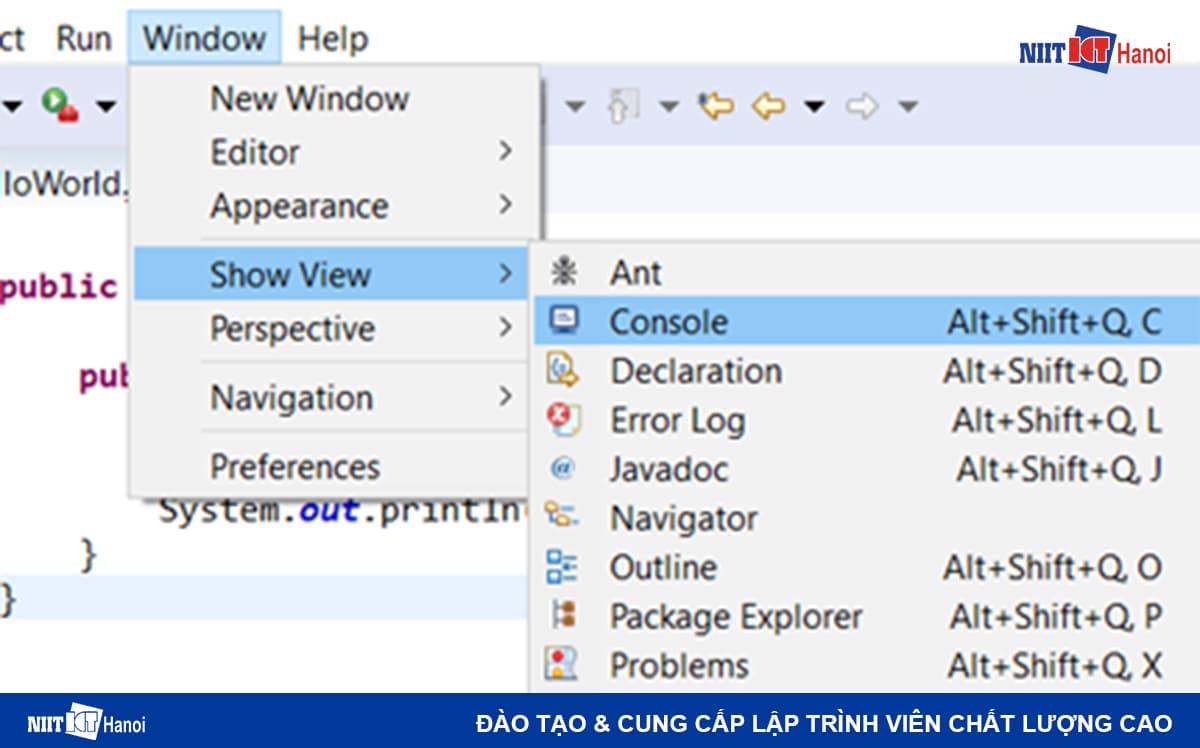 Cách bật cửa sổ Console trong Eclipse