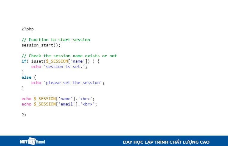 Hiển thị name và email trước khi sử dụng hàm session_unset