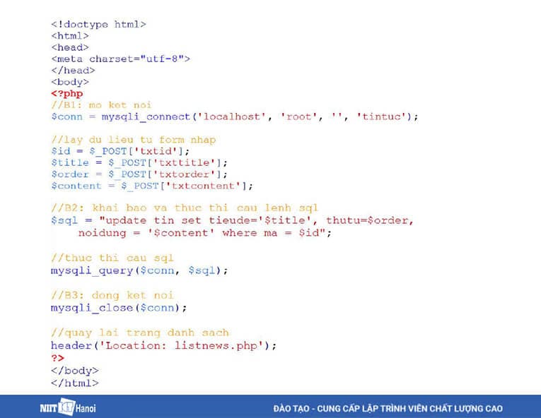 Viết mã để update dữ liệu trong database