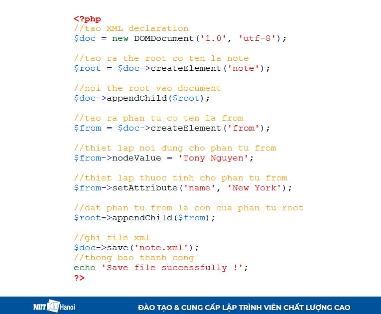Viết mã PHP để tạo các phần tử trong file XML
