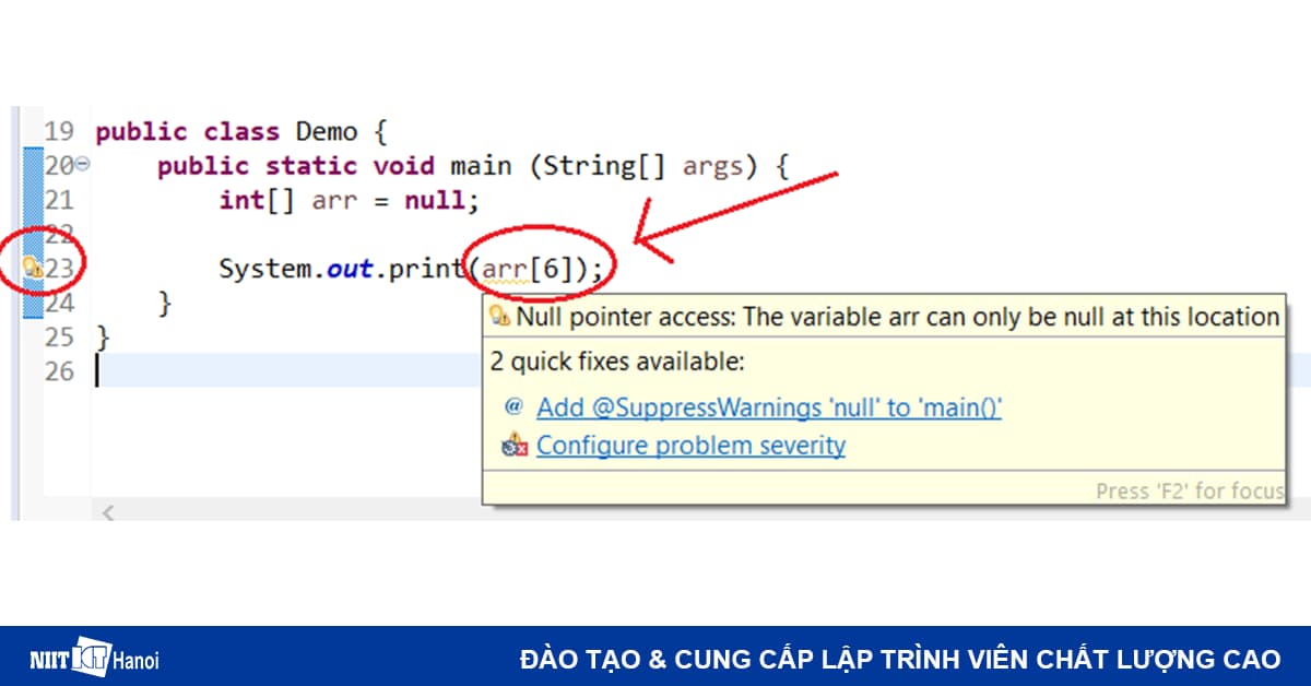 Eclipse IDE hỗ trợ phát hiện lỗi NullPointerException trong Java