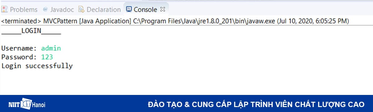 Kết quả của ví dụ lập trình MVC trong Java