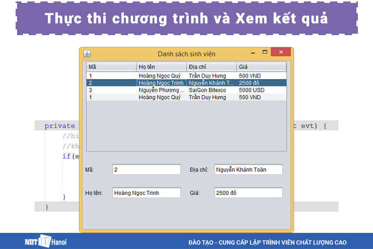 Thực thi chương trình và xem kết quả cuối cùng - Lập trình Java Swing
