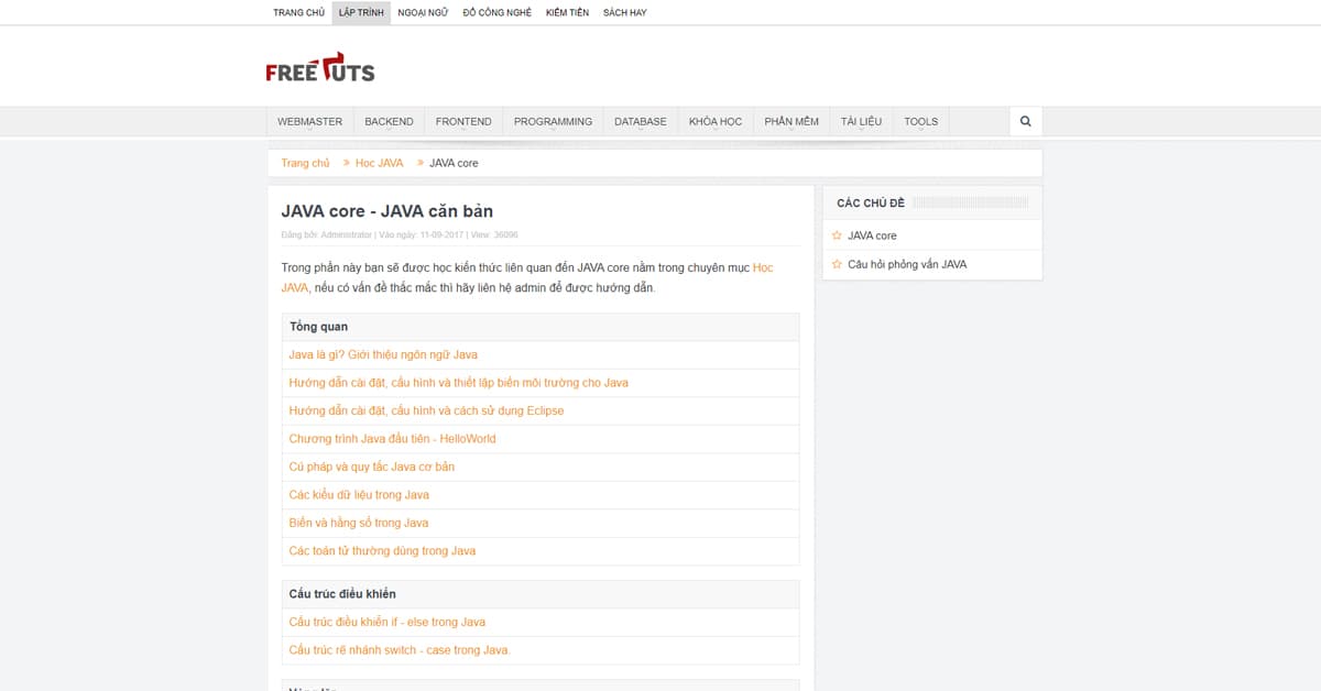 Hướng dẫn Tự học Học Lập trình Java trên Freetuts