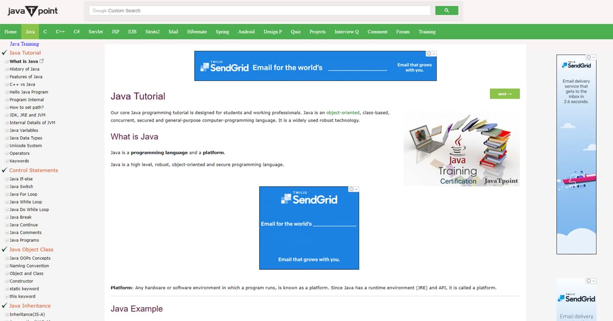 Hướng dẫn Tự học Học Lập trình Java trên Java T Point