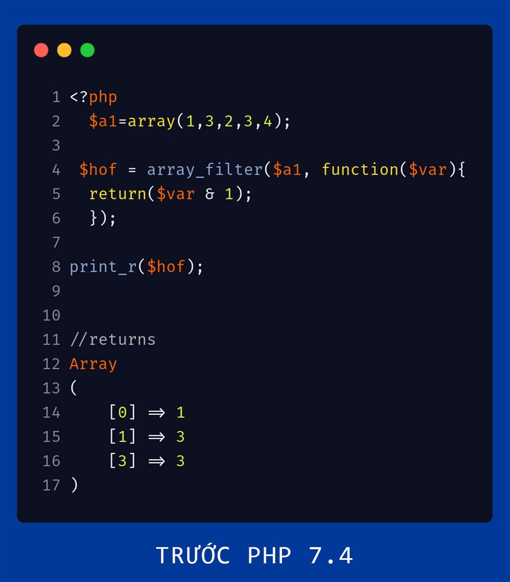 Sử dụng array_filter trước phiên bản PHP 7.4