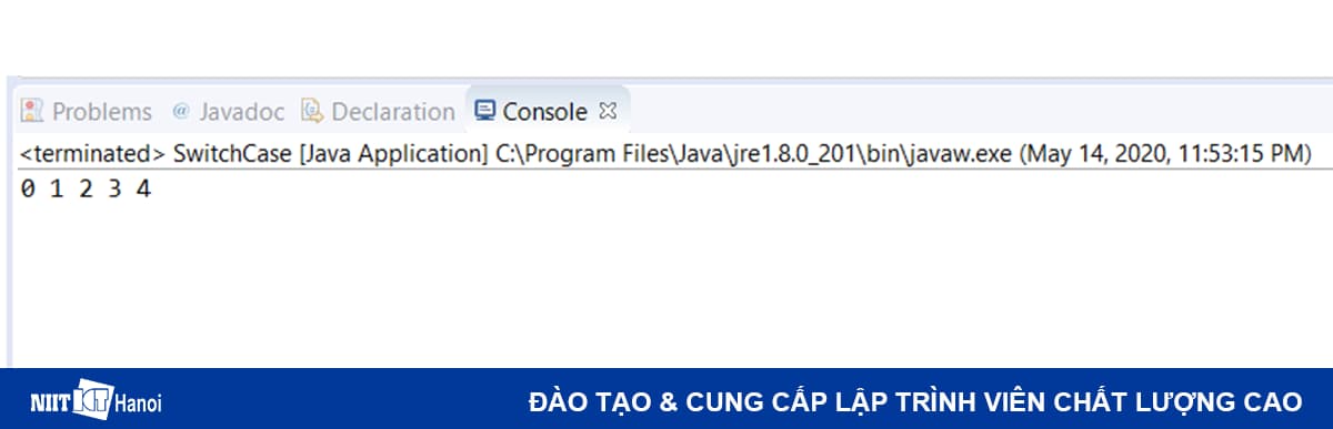 Ví dụ sử dụng từ khóa break trong Java thông qua vòng lặp for đơn giản