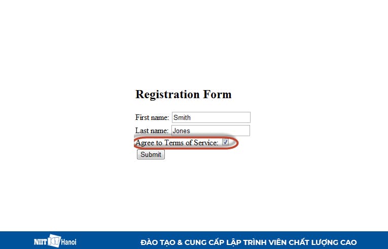 Thử nghiệm tick vào kiểm tra / đồng ý với điều khoản trước khi Submit