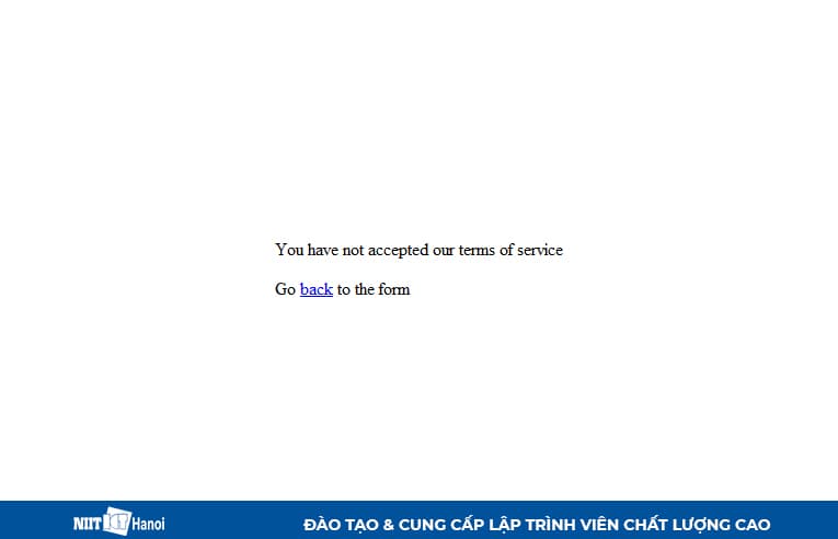 Xử lý và điều hướng khi người dùng chưa tick vào kiểm tra / đồng ý với điều khoản