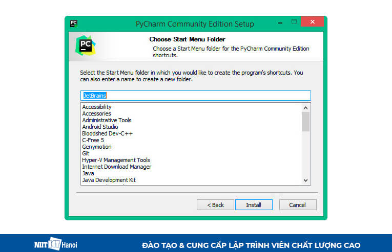 Lựa chọn Install để cài đặt PyCharm