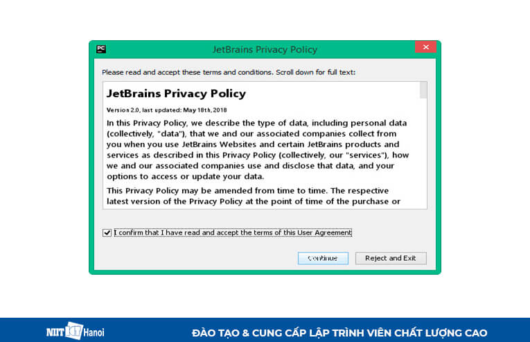 Đồng ý với điều khoản sử dụng của PyCharm