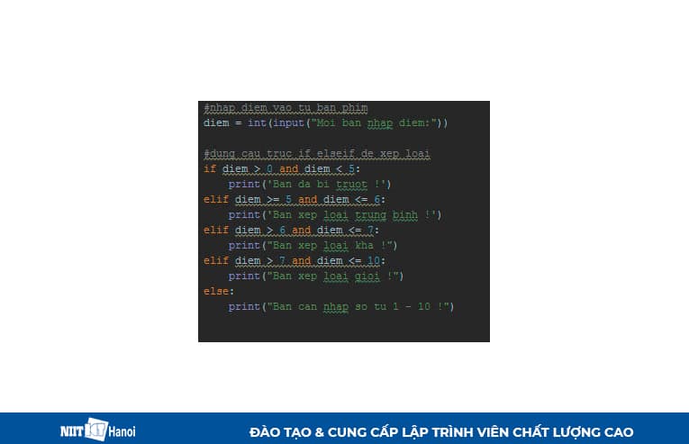 Viết mã thử nghiệm cấu trúc IF...ELIF...ELSE trong Python