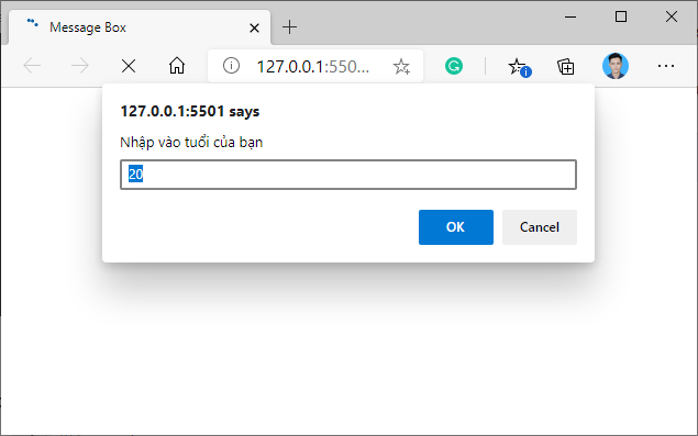 Ví dụ sử dụng prompt trong JavaScript (1)