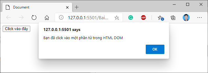 Kết quả minh họa xử lý sự kiện DOM trong JavaScript