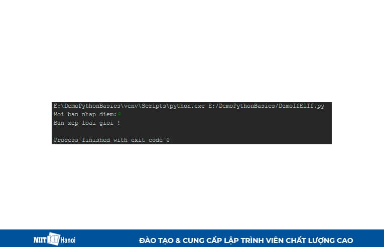 Chương trình sẽ kiểm tra lần lượt các điều kiện của nhánh ELIF và thực thi nhánh có điều kiện đúng.\