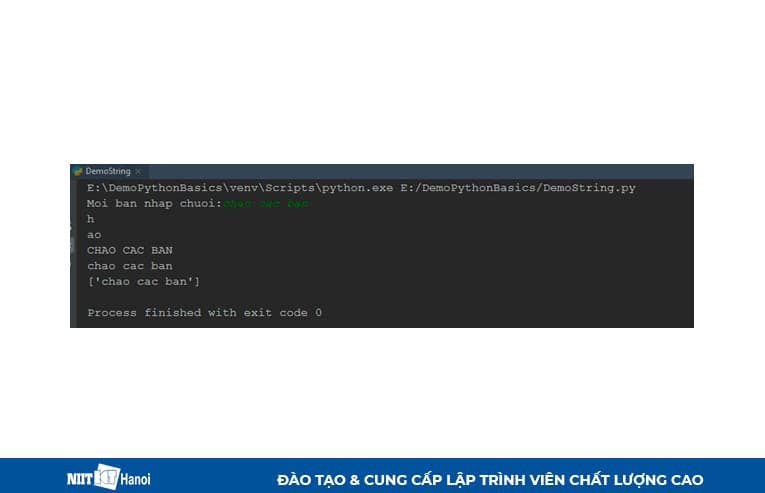 Kết quả ví dụ thao tác với String trong Python