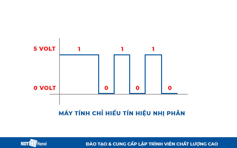 Máy tính chỉ hiểu tín hiệu điện tử dưới dạng nhị phân 0 và 1