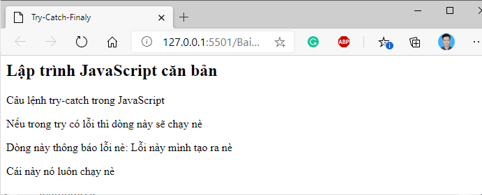 Ví dụ câu lệnh throw trong JavaScript - 1
