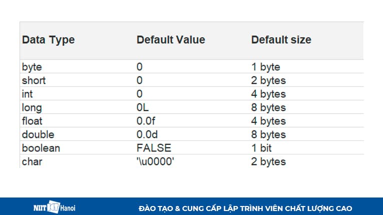 Các giá trị mặc định của dữ liệu