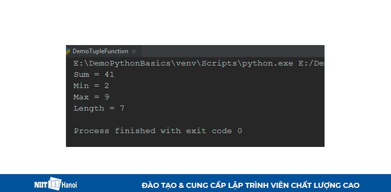 Kết quả của ví dụ sử dụng một số hàm thao tác với Tuple