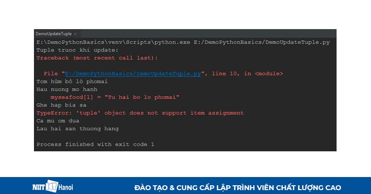 Lỗi khi cố gắng thay đổi các phần tử trong Tuple