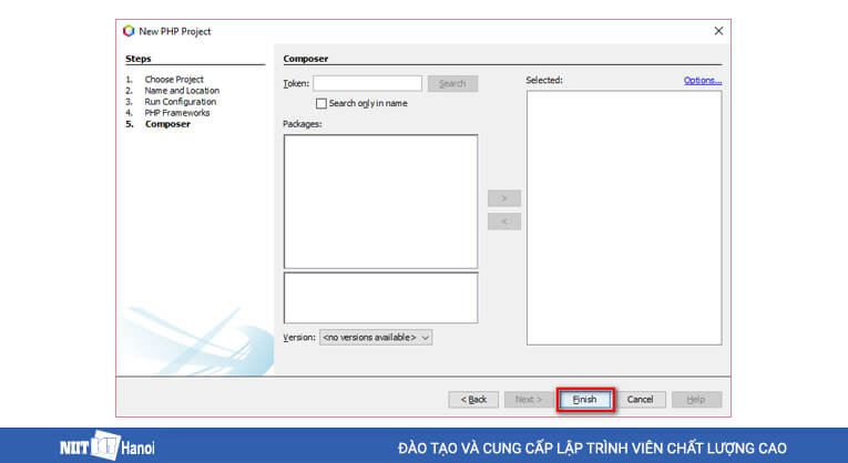 Bấm Finish để hoàn thành việc tạo 1 dự án PHP