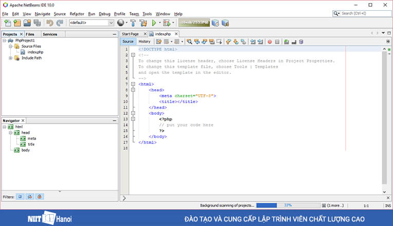 Giao diện làm việc của 1 dự án PHP trên NetBeans