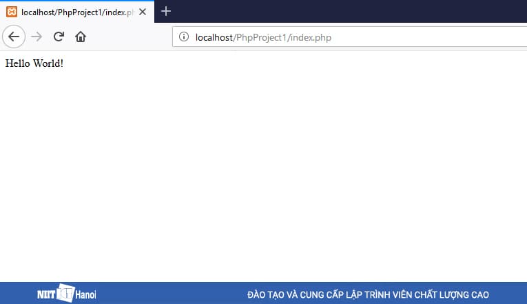Kết quả khi chạy chương trình PHP đầu tiên Hello World