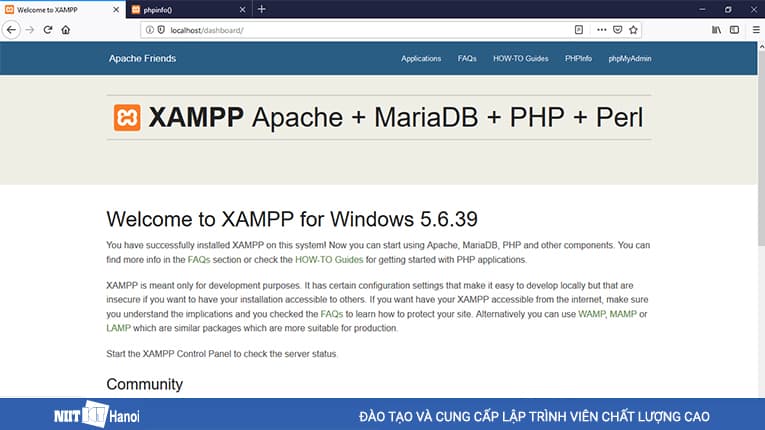 Màn hình Dashboard khi cài đặt XAMPP thành công